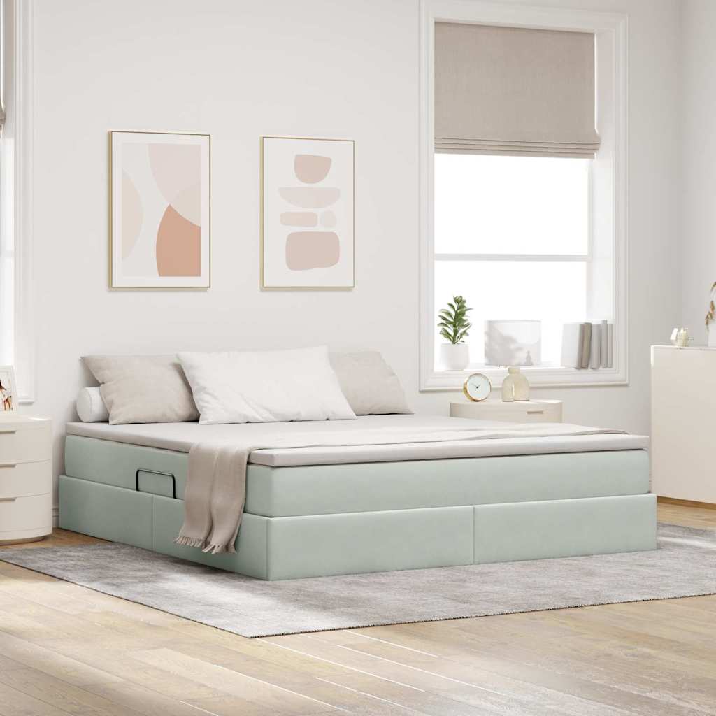Letto con contenitore e materasso Grigio chiaro 180 x 200 cm
