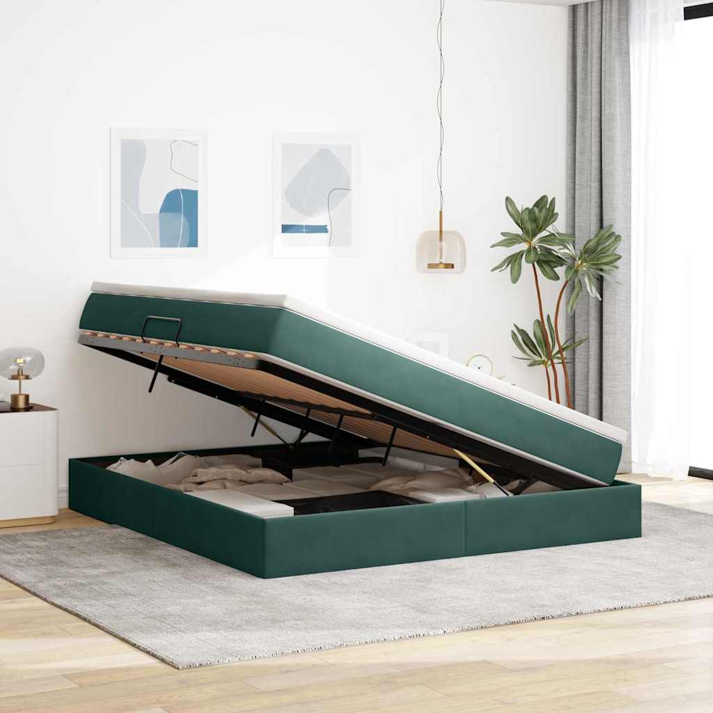 Letto con contenitore e materasso Verde Scuro 180 x 200 cm
