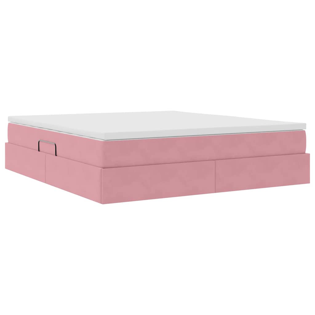 Letto con contenitore e materasso Rosa 180 x 200 cm Velluto