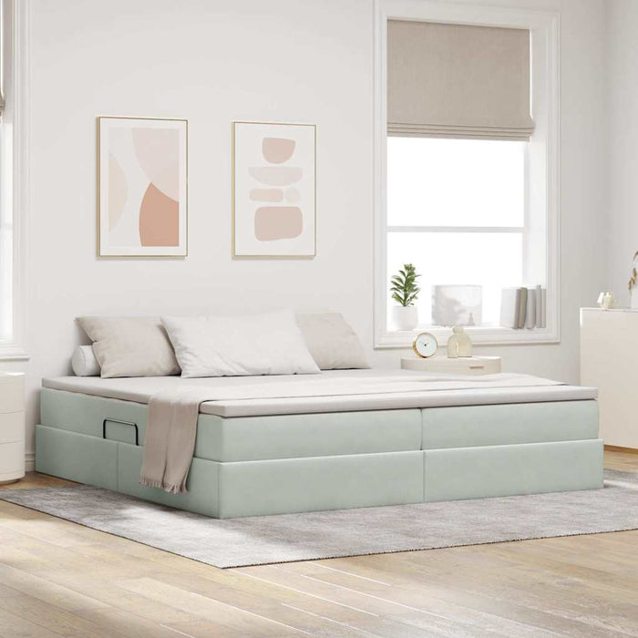 Letto con contenitore e materasso Grigio chiaro 200 x 200 cm