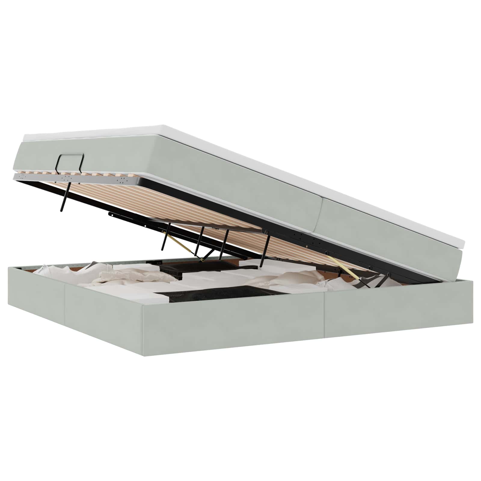 Letto con contenitore e materasso Grigio chiaro 200 x 200 cm