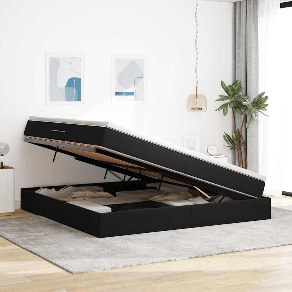 Letto con contenitore e materasso Nero 200 x 200 cm Velluto