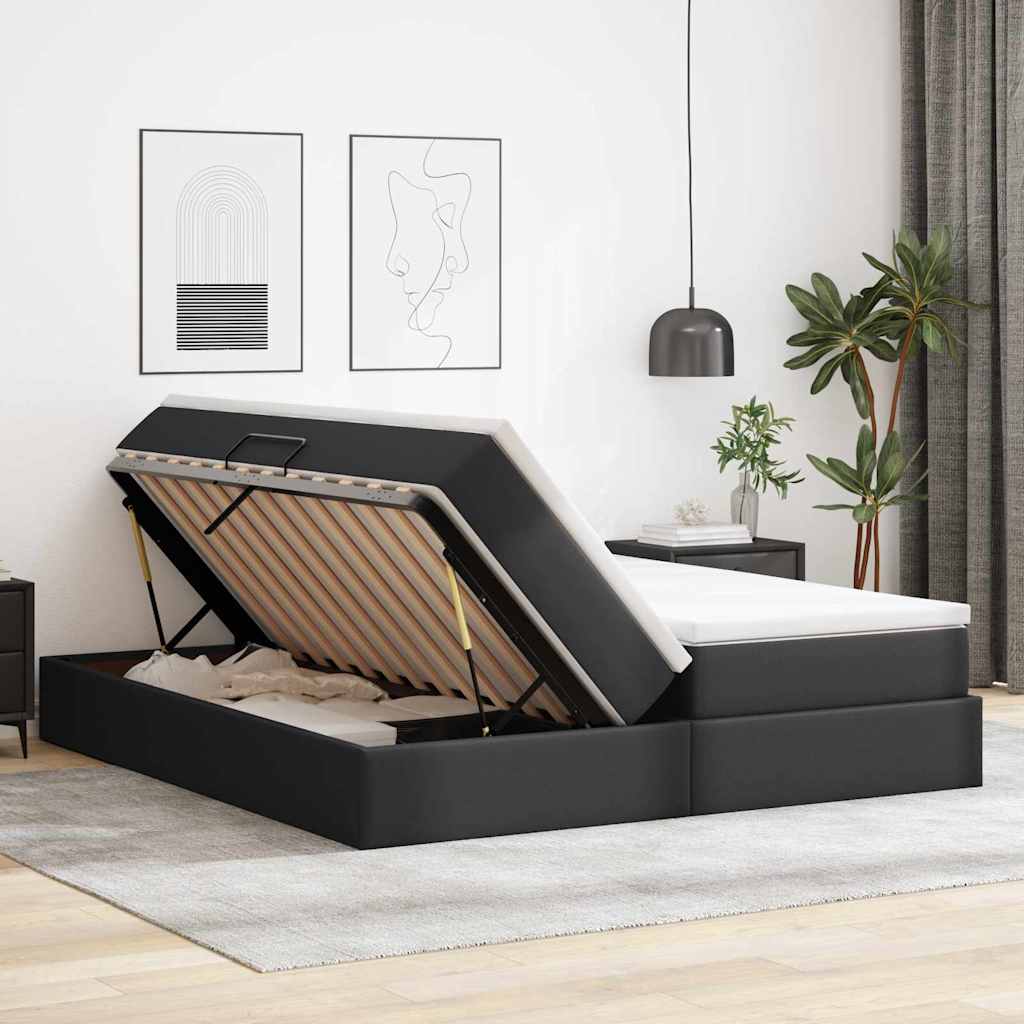 Letto con contenitore e materasso Nero 200 x 200 cm 3370345