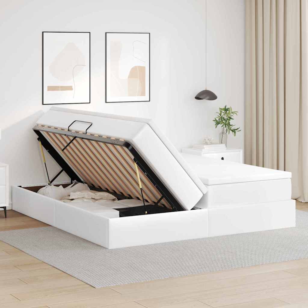 Letto con contenitore e materasso Bianco 200 x 200 cm 3370346