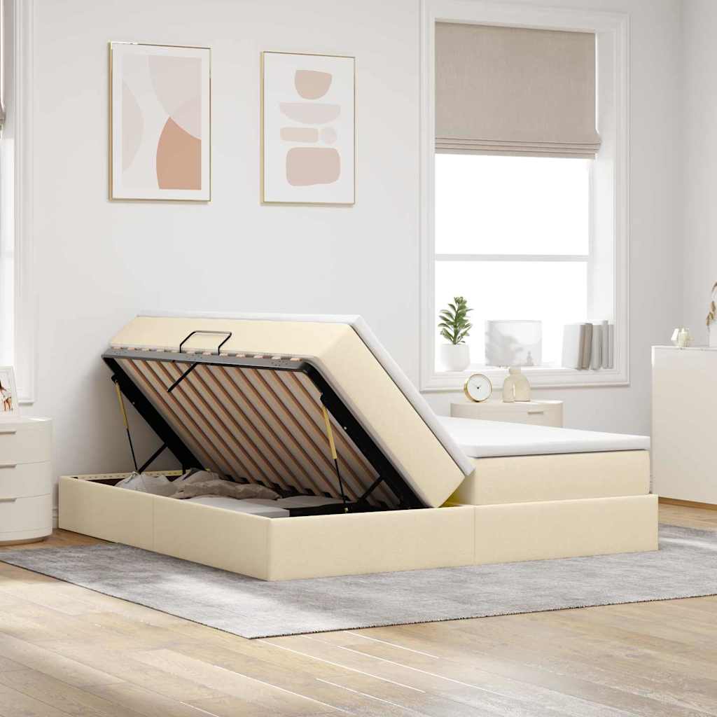 Letto con contenitore e materasso Crema 180 x 200 cm Poliestere 3370353