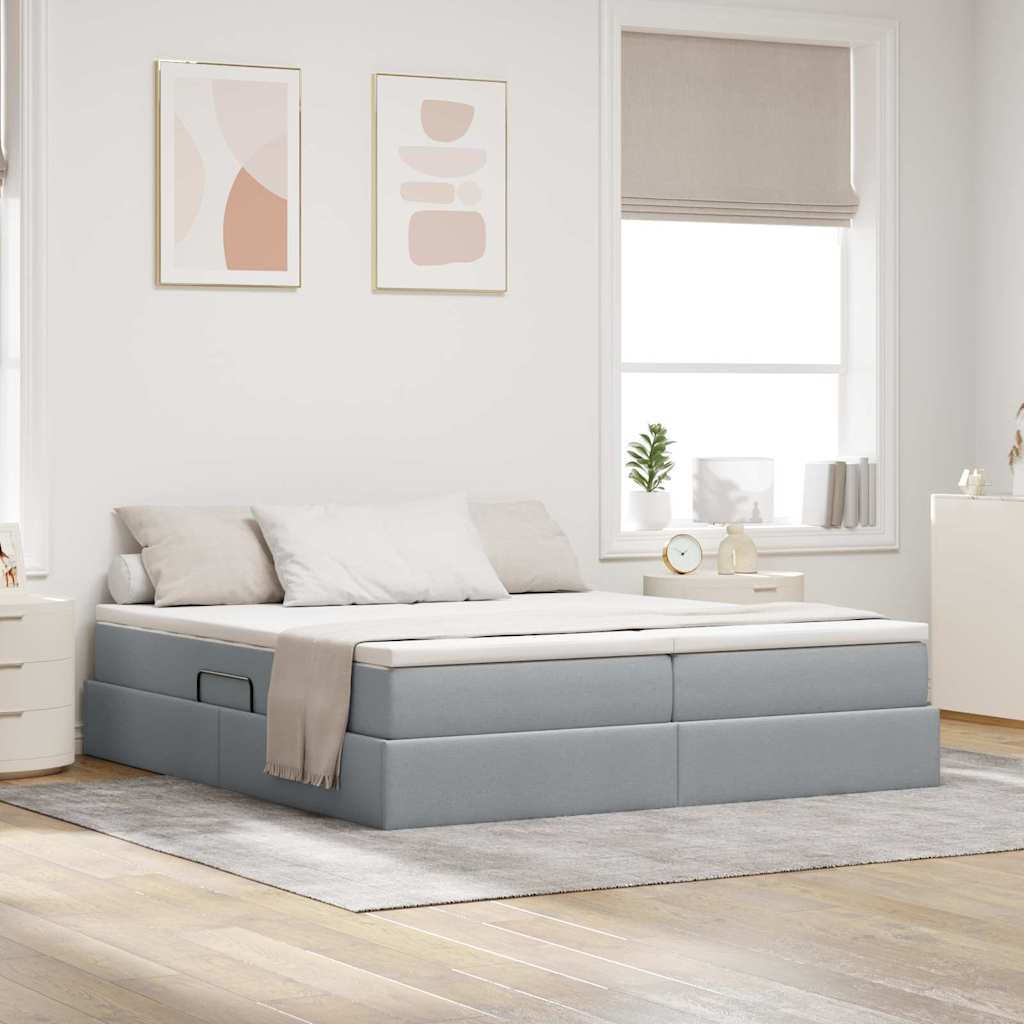 Letto con contenitore e materasso Grigio chiaro 200 x 200 cm