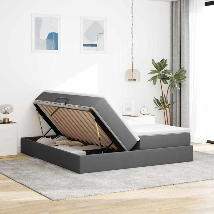 Letto con contenitore e materasso Grigio scuro 200 x 200 cm 3370356