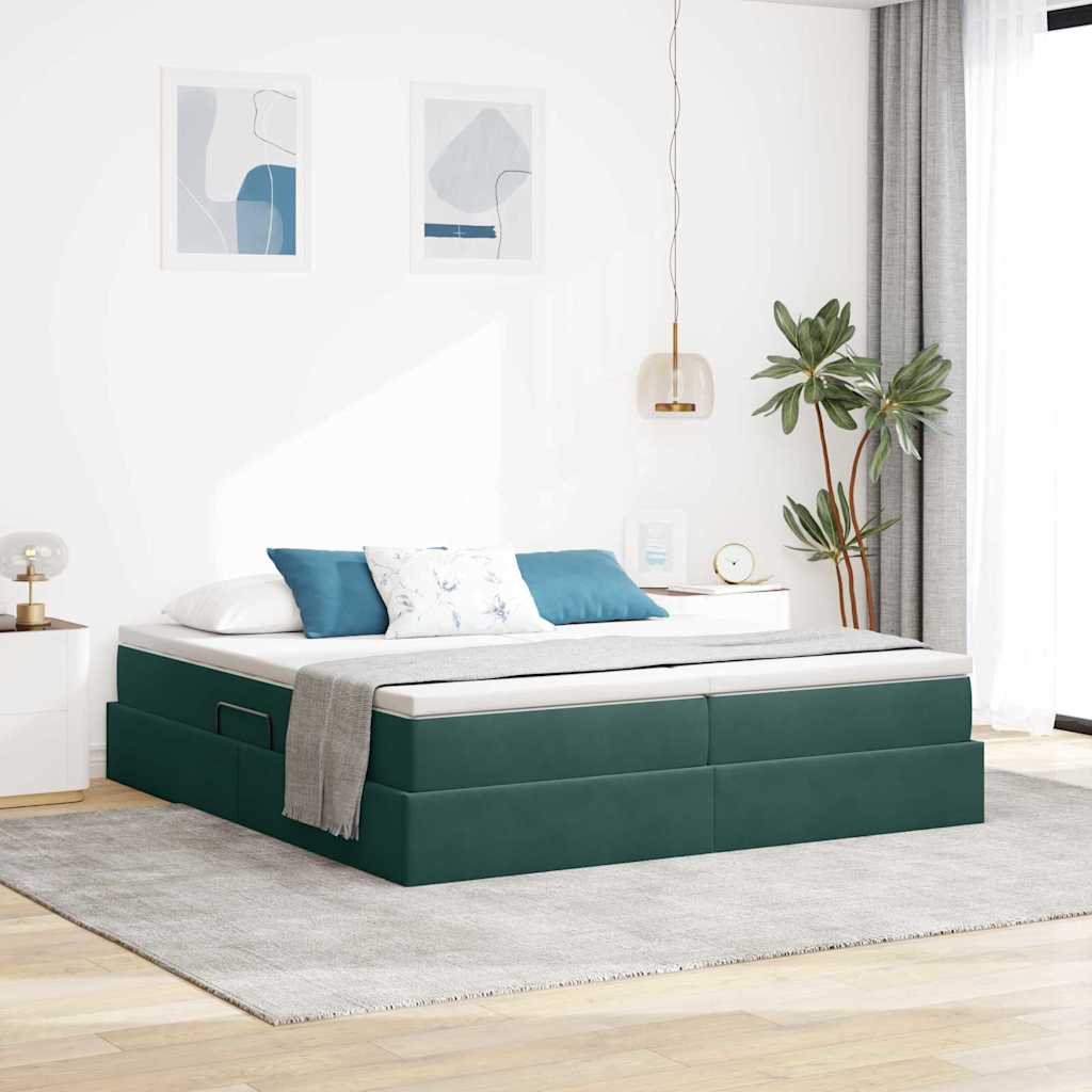 Letto con contenitore e materasso Verde Scuro 180 x 200 cm