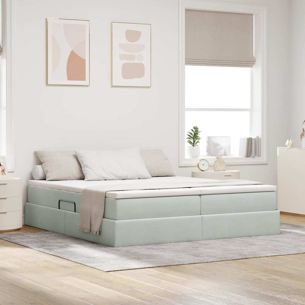 Letto con contenitore e materasso Grigio chiaro 200 x 200 cm