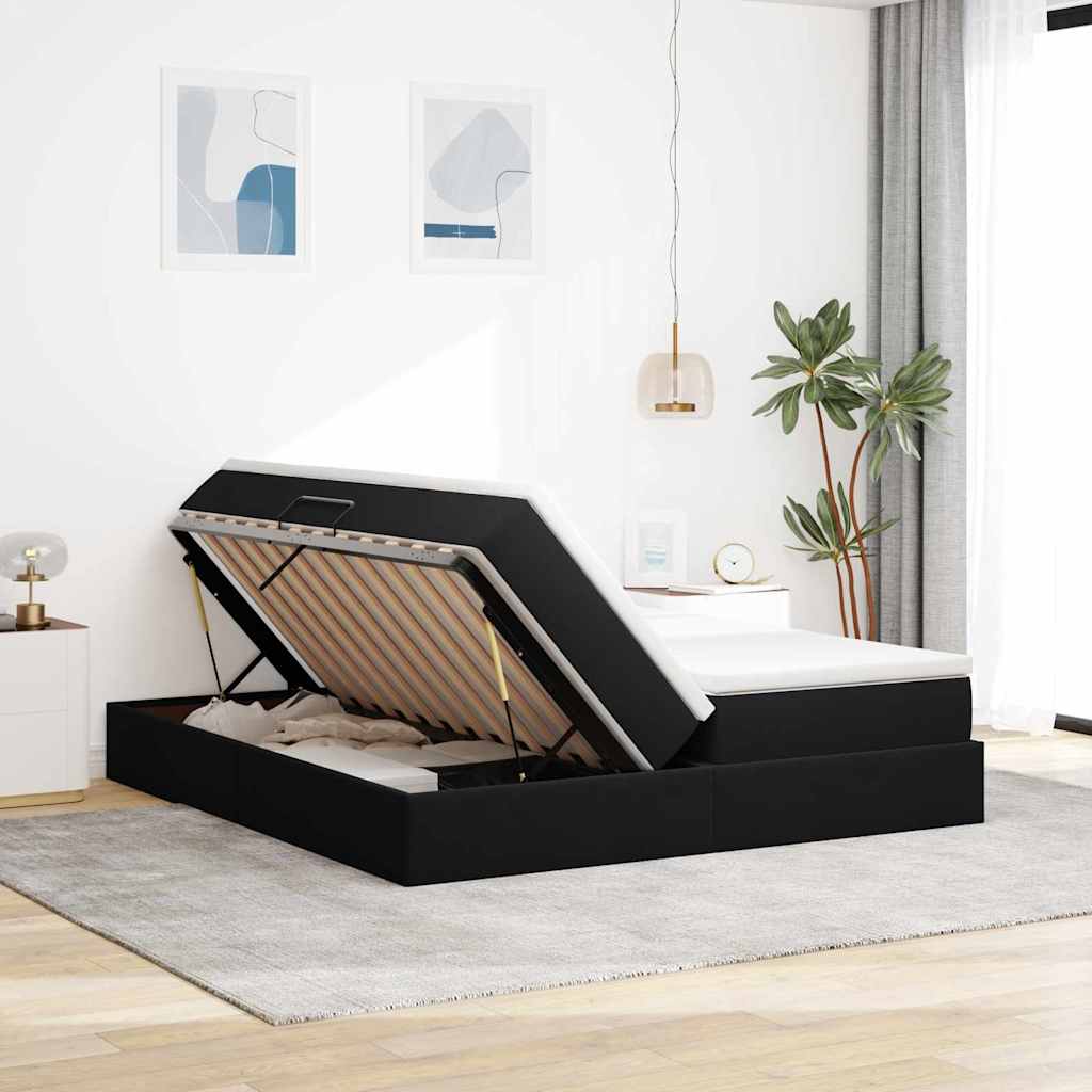 Letto con contenitore e materasso Nero 200 x 200 cm Velluto 3370369