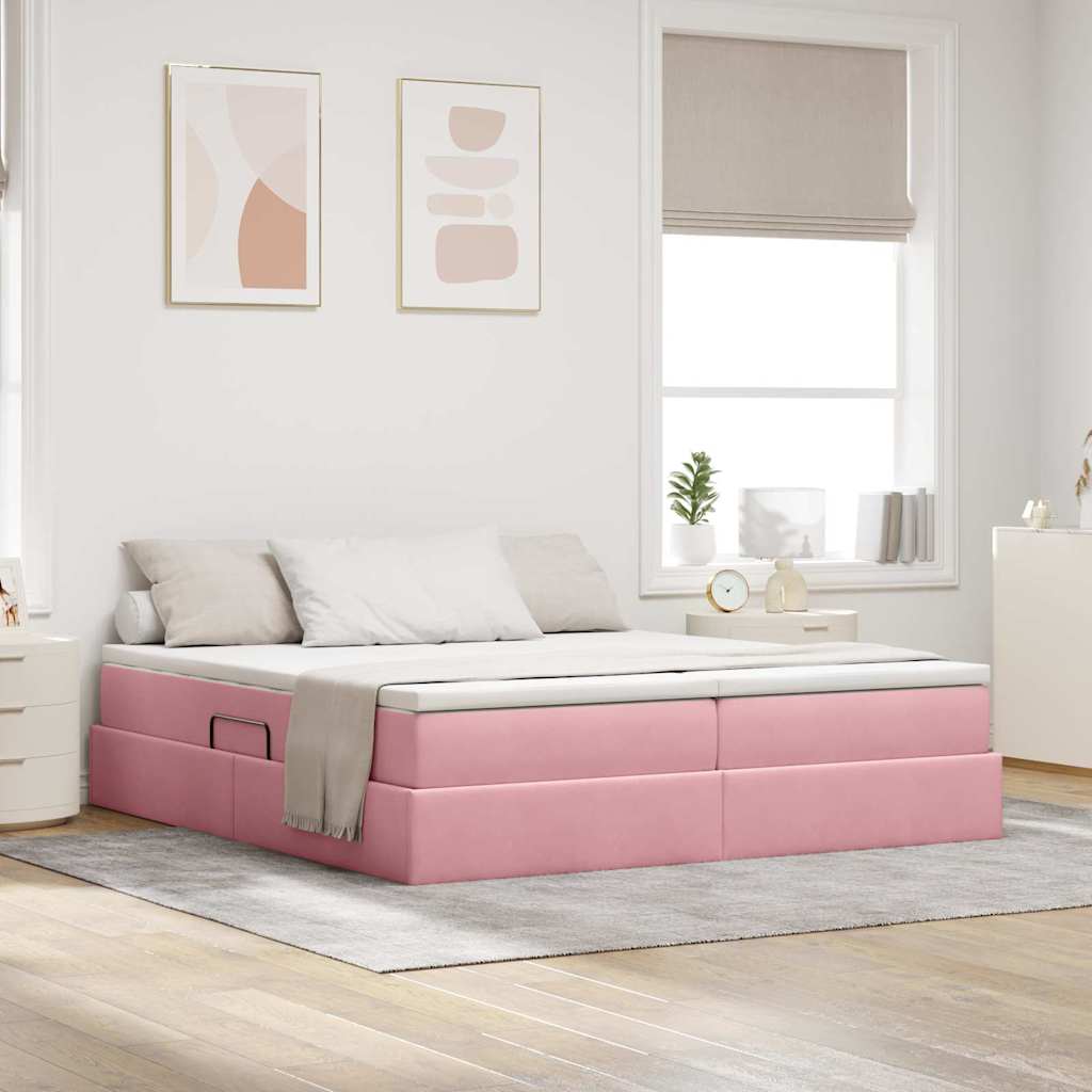Letto con contenitore e materasso Rosa 200 x 200 cm Velluto 3370372