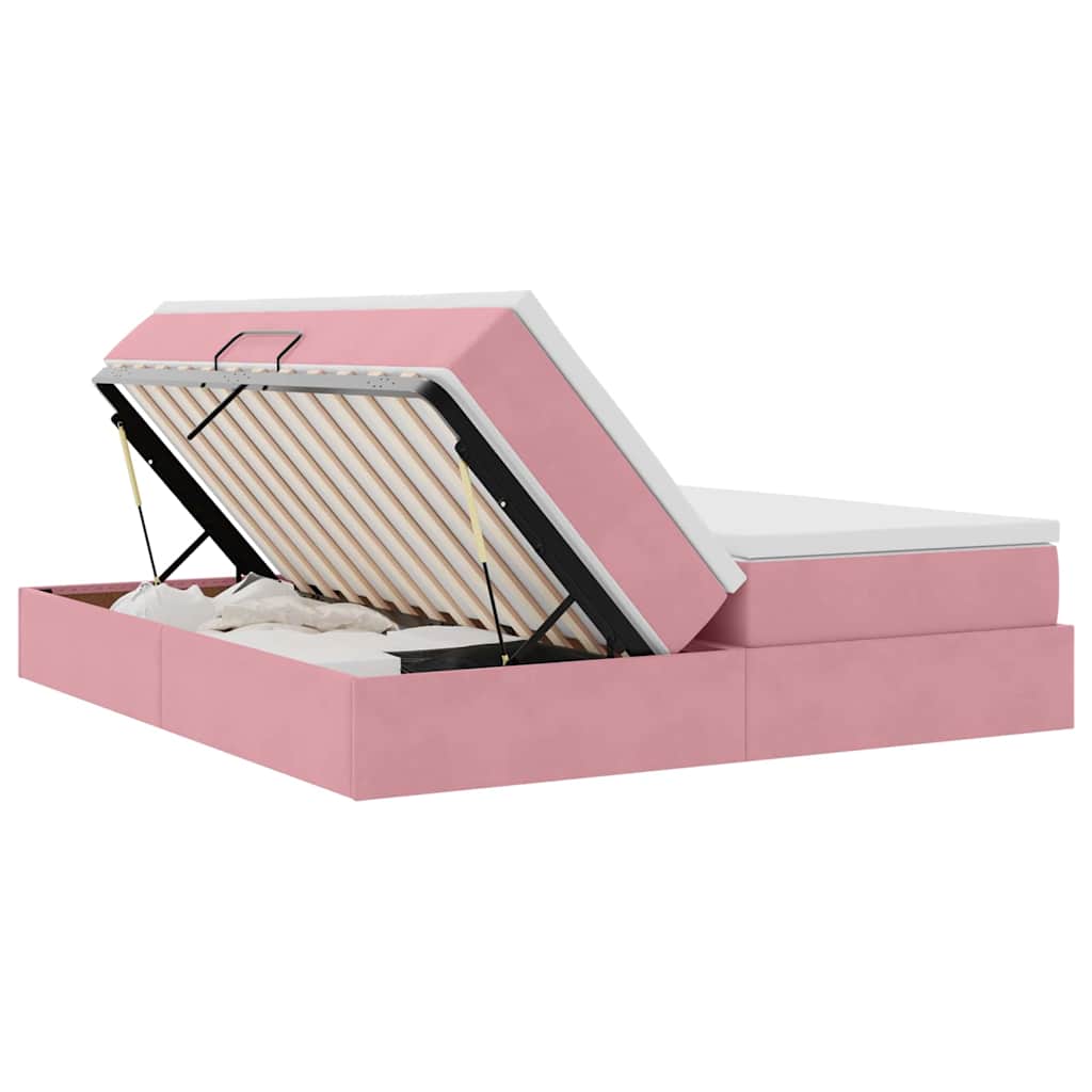 Letto con contenitore e materasso Rosa 200 x 200 cm Velluto 3370372