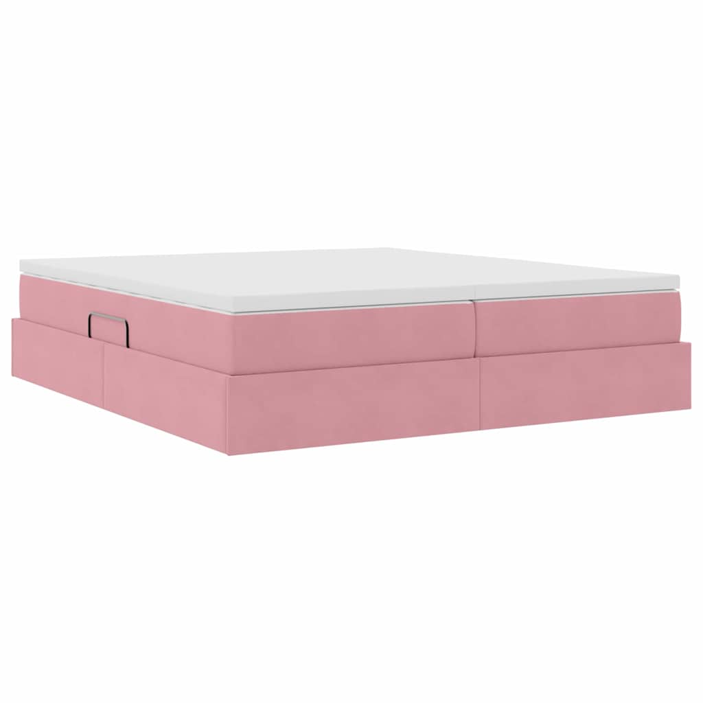 Letto con contenitore e materasso Rosa 200 x 200 cm Velluto 3370372