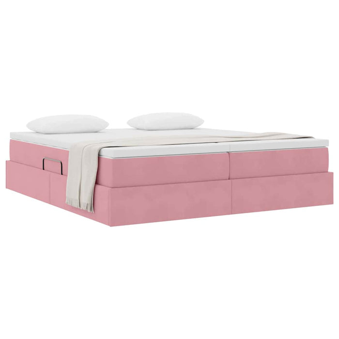 Letto con contenitore e materasso Rosa 200 x 200 cm Velluto 3370372