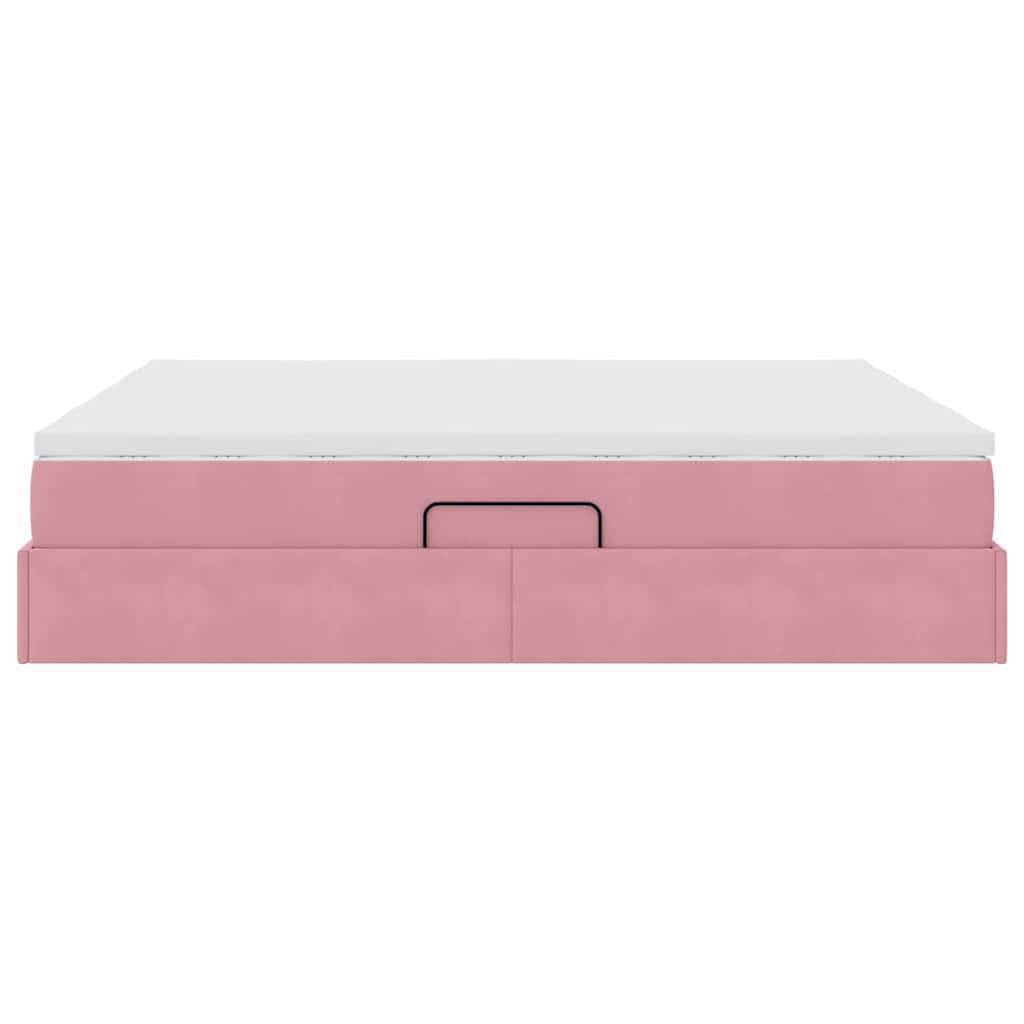 Letto con contenitore e materasso Rosa 200 x 200 cm Velluto 3370372