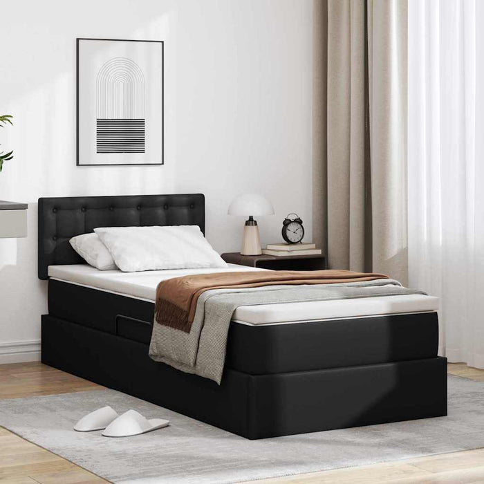 Letto con contenitore e materasso con testiera Nero 90 x 190 cm 3370373