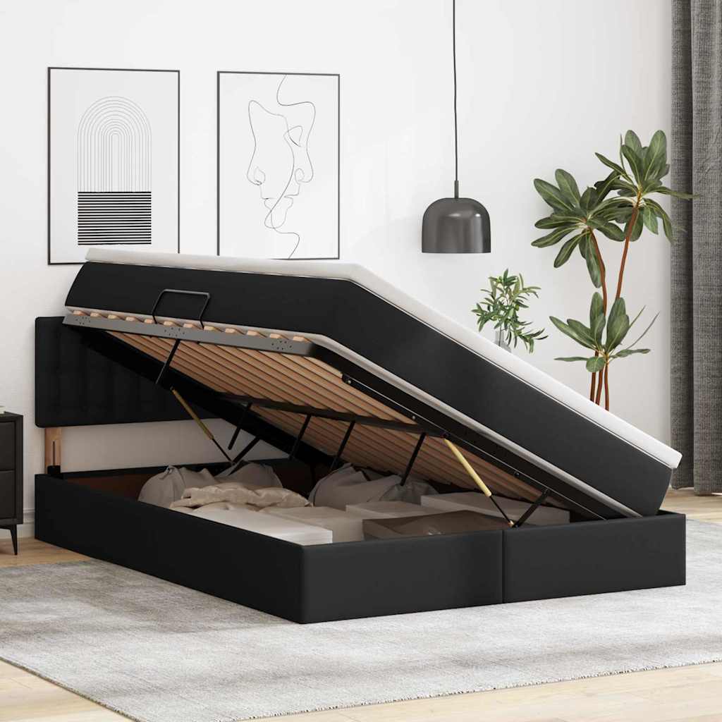 Letto con contenitore e materasso Nero 140 x 190 cm
