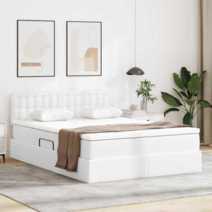 Letto con contenitore e materasso Bianco Puro 140 x 190 cm