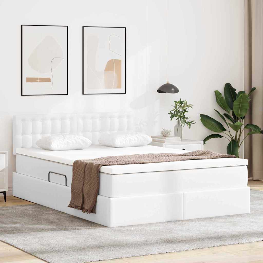Letto con contenitore e materasso Bianco Puro 140 x 200 cm