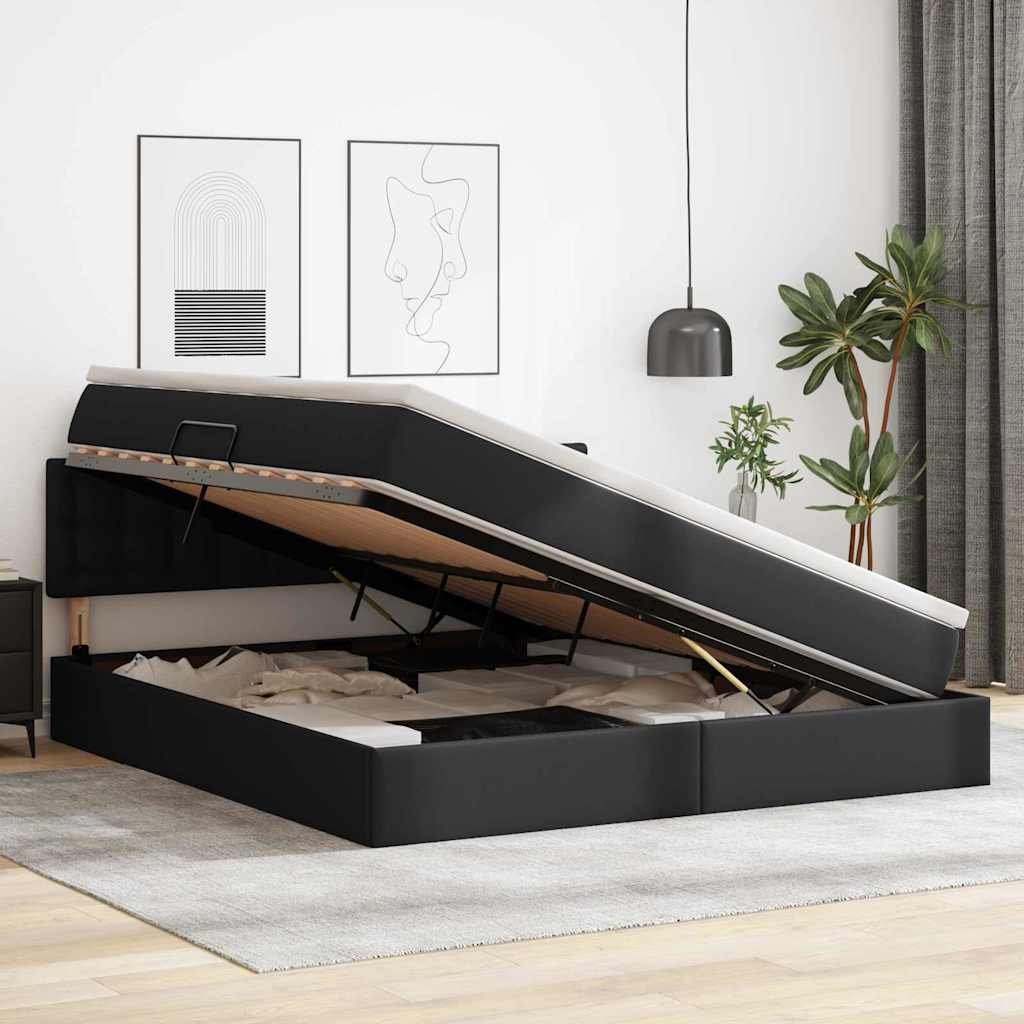 Letto con contenitore e materasso Nero 160 x 200 cm