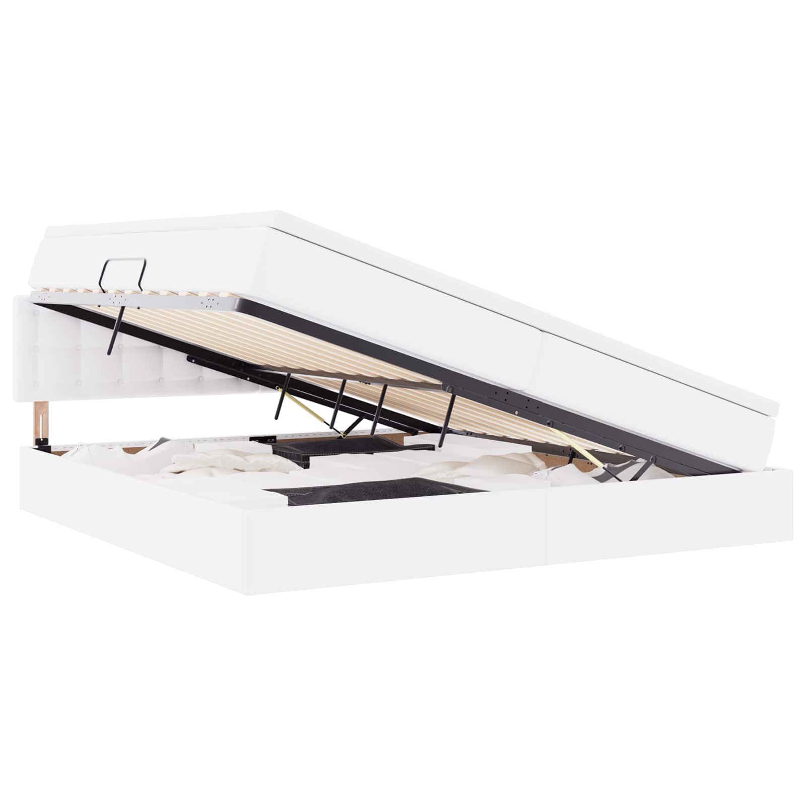 Letto con contenitore e materasso Bianco Puro 200 x 200 cm