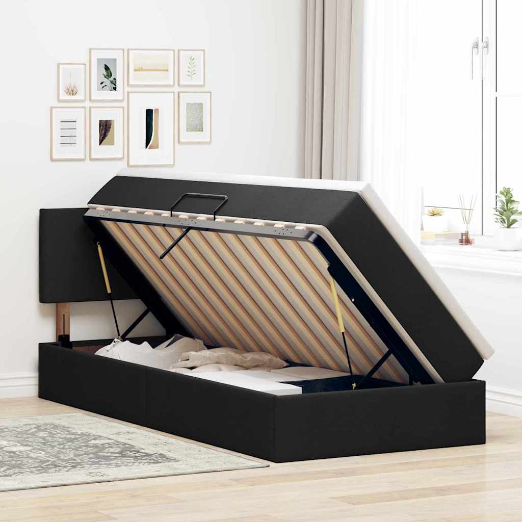 Letto con contenitore e materasso con testiera Nero 90 x 190 cm 3370415