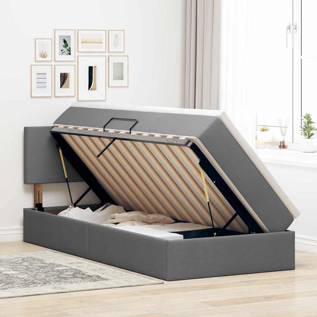 Letto con contenitore e materasso Grigio scuro 90 x 200 cm