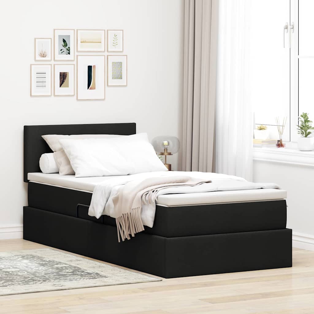Letto con contenitore e materasso Nero 100 x 200 cm