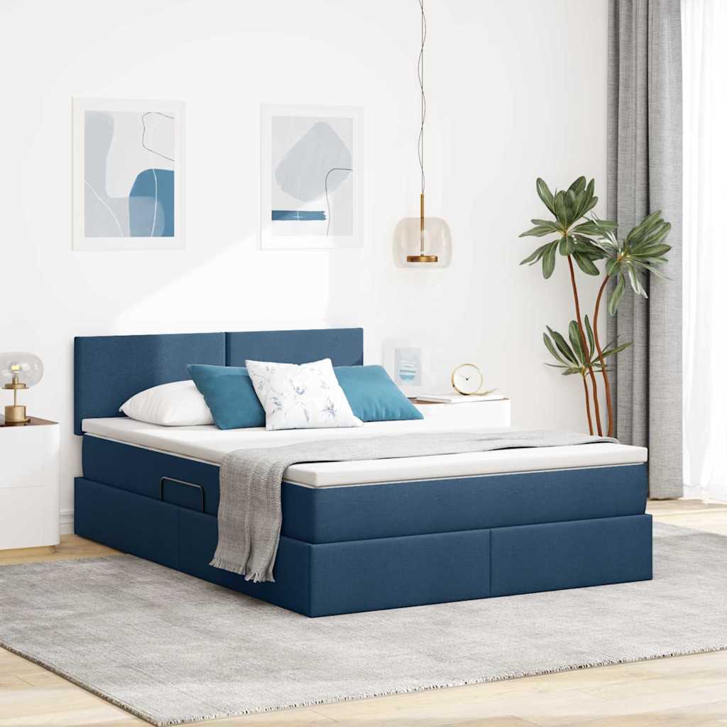 Letto con contenitore e materasso con testiera Blu 140 x 190 cm