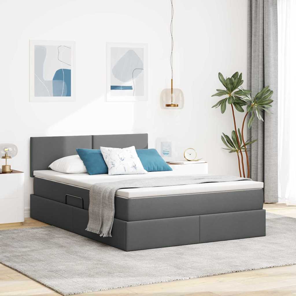 Letto con contenitore e materasso Grigio scuro 140 x 200 cm