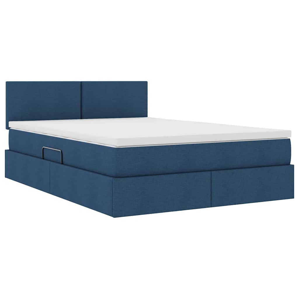 Letto con contenitore e materasso con testiera Blu 140 x 200 cm