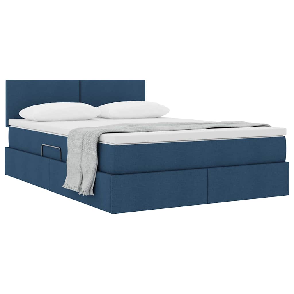 Letto con contenitore e materasso con testiera Blu 140 x 200 cm