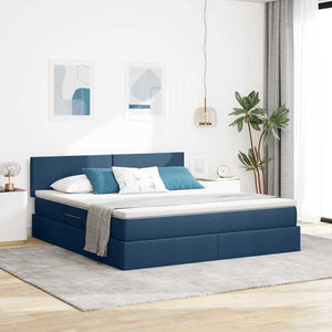 Letto con contenitore e materasso con testiera Blu 160 x 200 cm