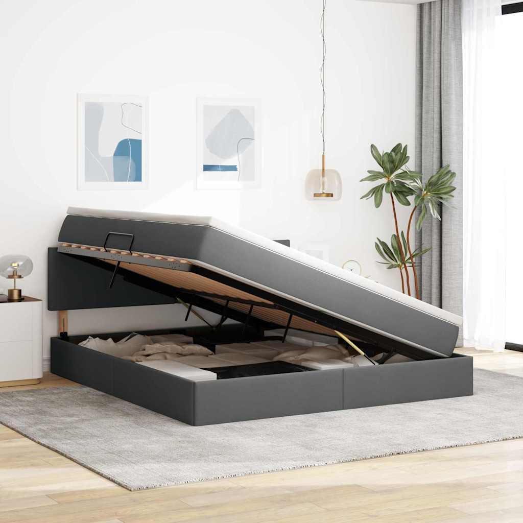 Letto con contenitore e materasso Grigio scuro 180 x 200 cm