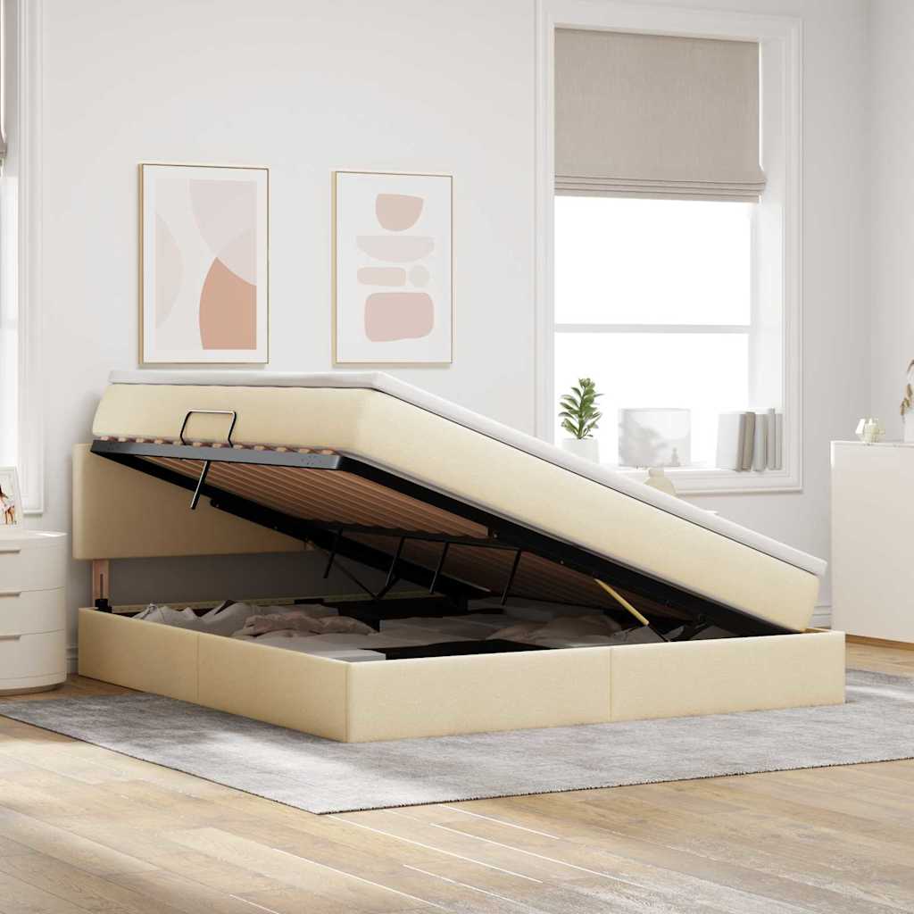 Letto con contenitore e materasso Crema 180 x 200 cm