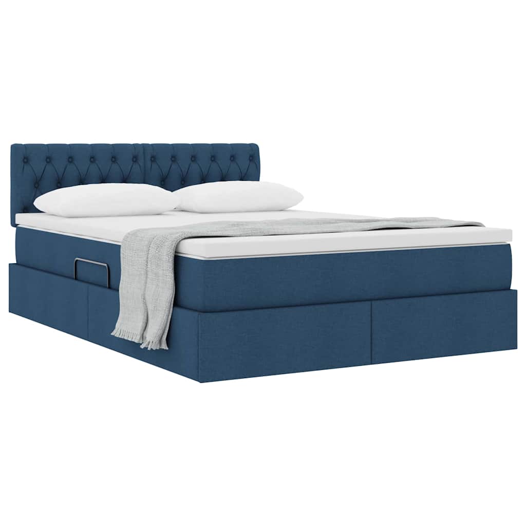Letto con contenitore e materasso con testiera Blu 140 x 190 cm
