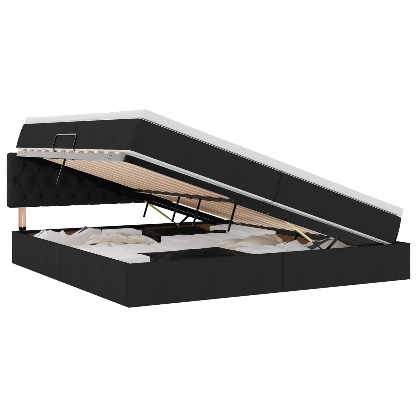 Letto con contenitore e materasso Nero 200 x 200 cm