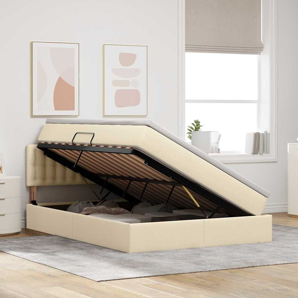 Letto con contenitore e materasso Crema 140 x 190 cm