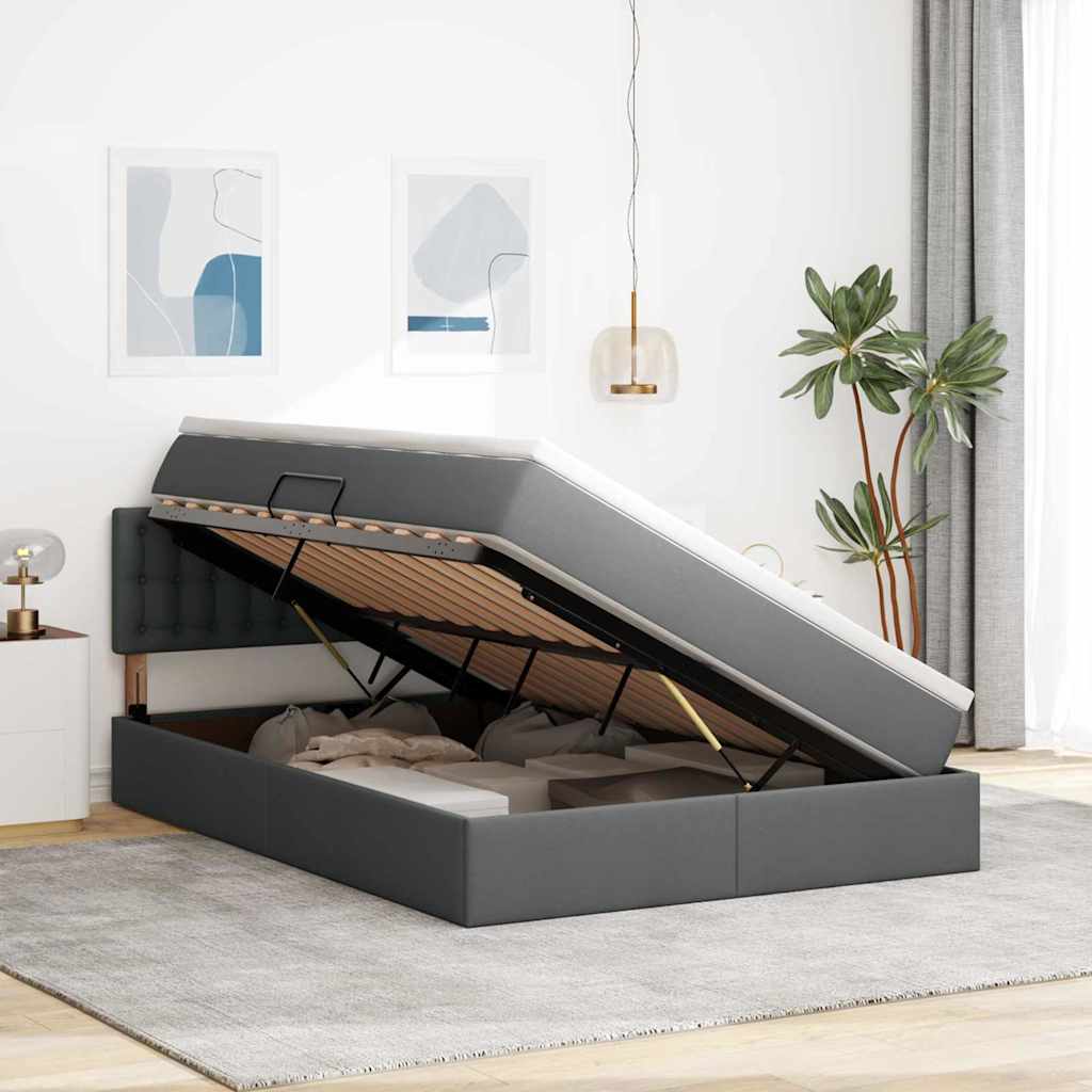 Letto con contenitore e materasso Grigio scuro 140 x 200 cm