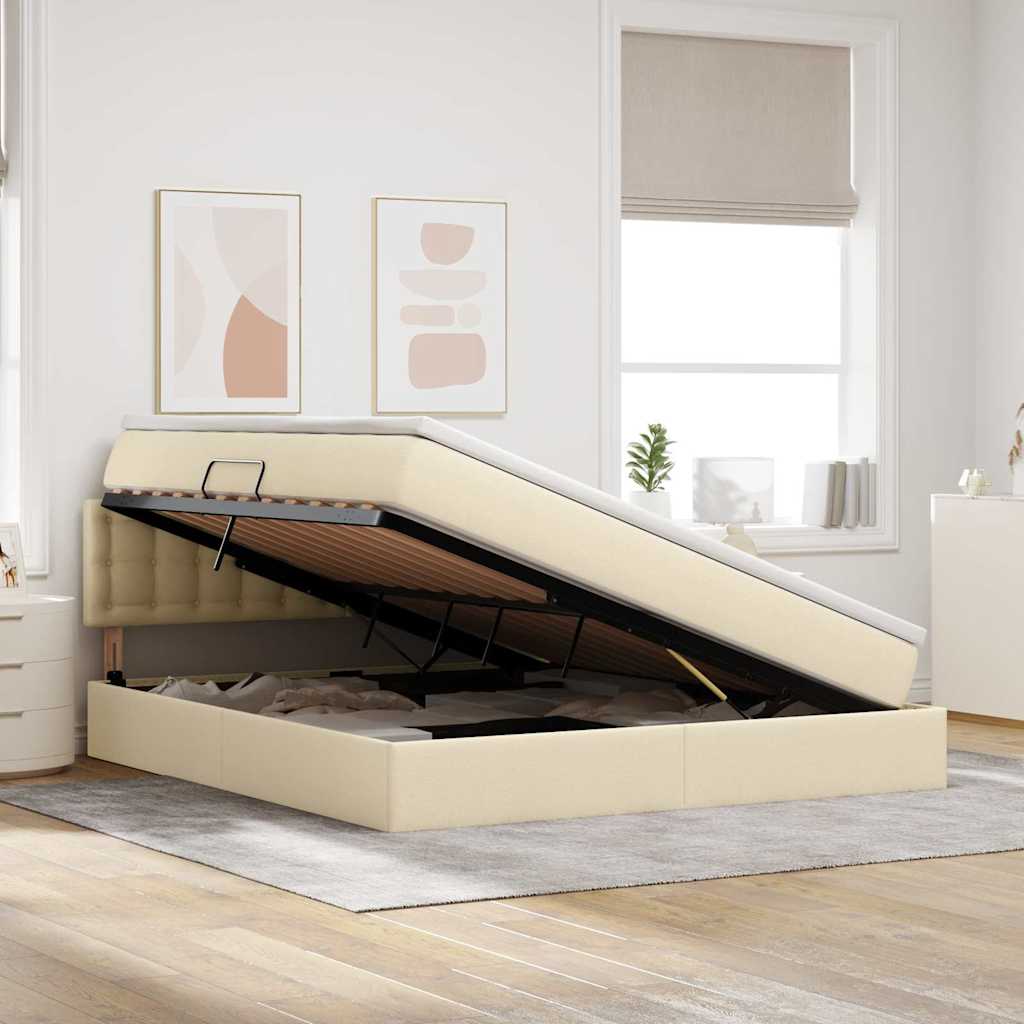 Letto con contenitore e materasso Crema 160 x 200 cm