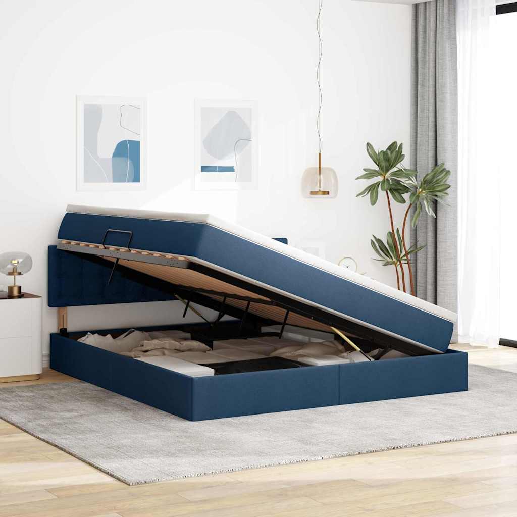 Letto con contenitore e materasso con testiera Blu 160 x 200 cm