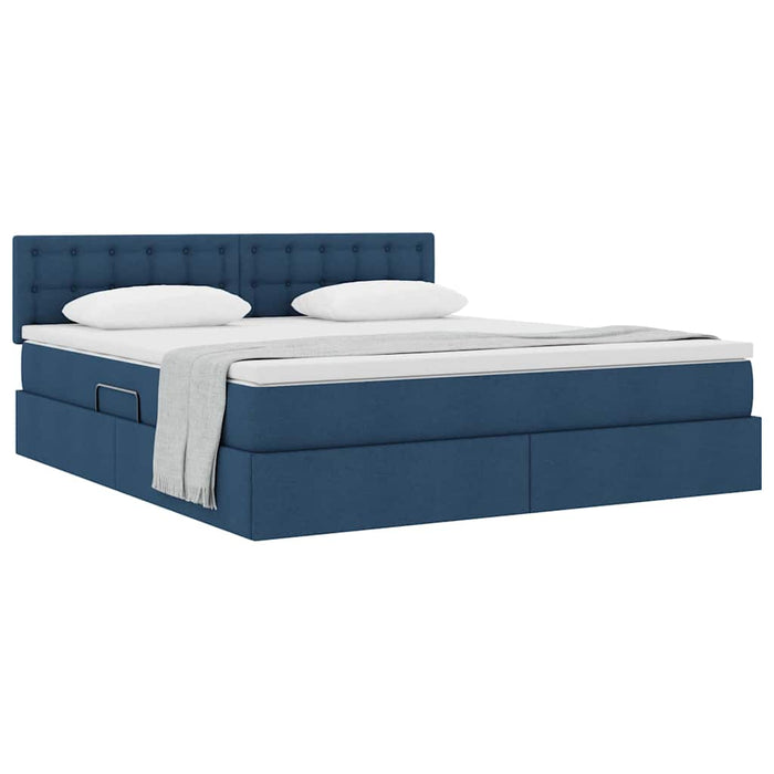 Letto con contenitore e materasso con testiera Blu 160 x 200 cm