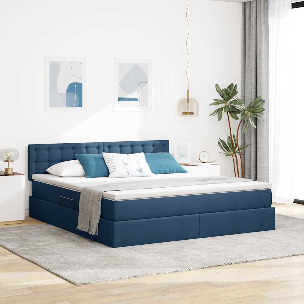 Letto con contenitore e materasso con testiera Blu 180 x 200 cm 3370655