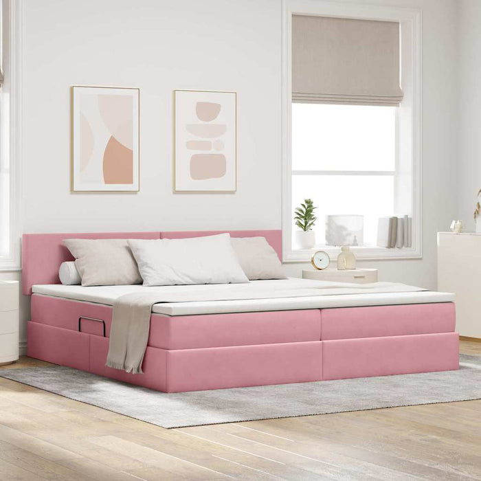 Letto con Contenitore con materasso Rosa 200 x 200 cm Velluto 3370724