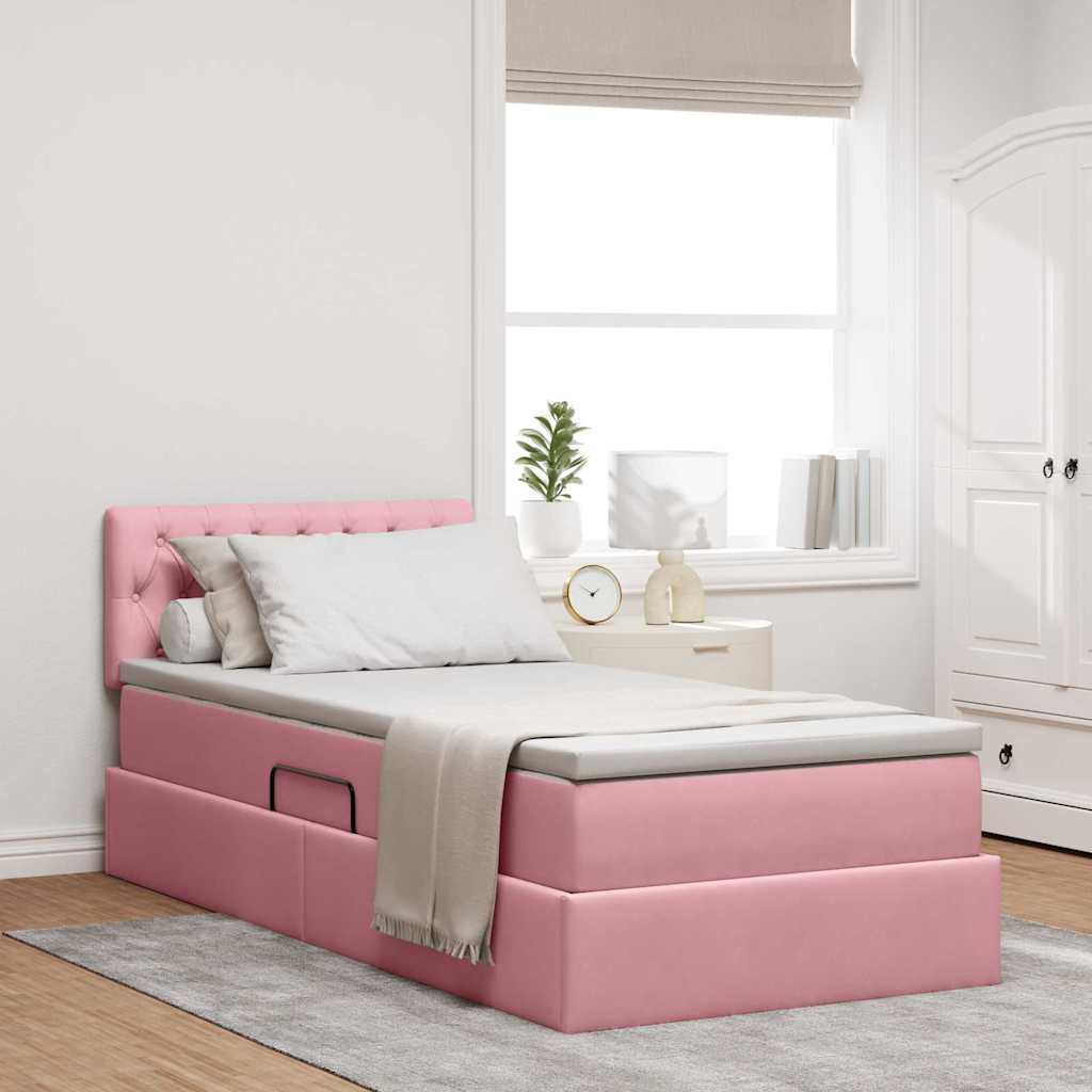 Letto con Contenitore con materasso Rosa 90 x 200 cm Velluto 3370796