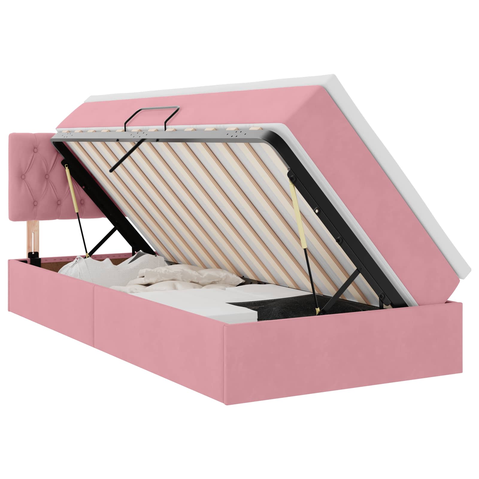 Letto con Contenitore con materasso Rosa 90 x 200 cm Velluto 3370796