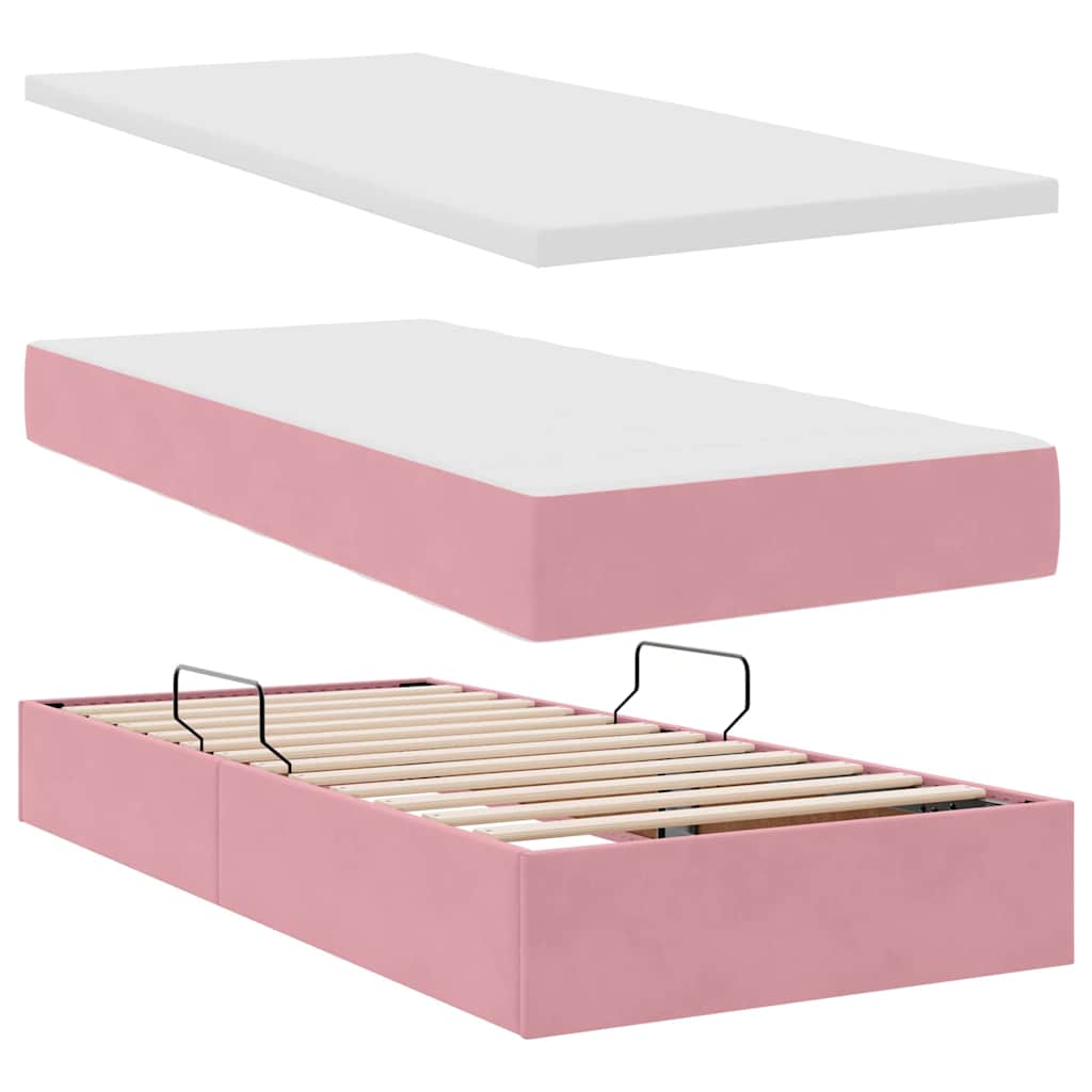 Letto con Contenitore con materasso Rosa 100 x 200 cm Velluto 3370862