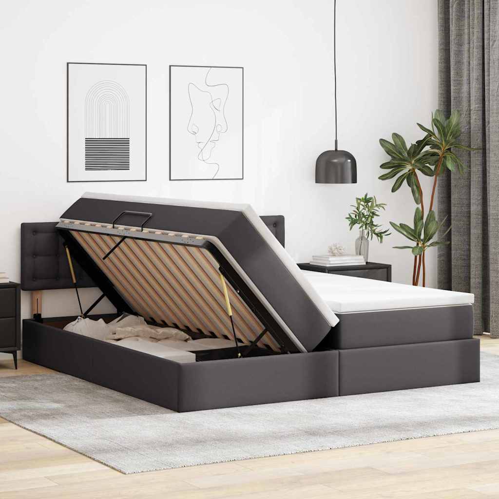 Letto con Contenitore Grigio 180 x 200 cm Pelle Sintetica 3370907