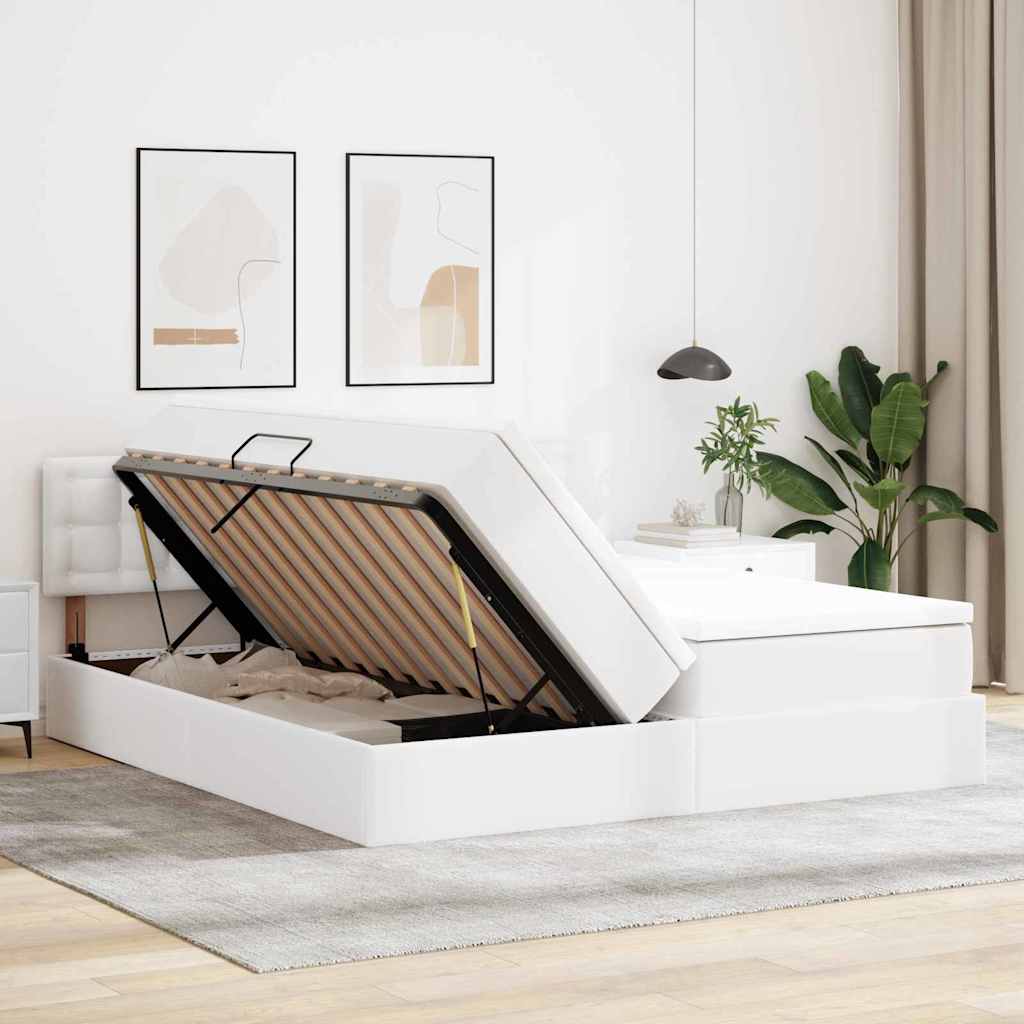 Letto con Contenitore Bianco Puro 200 x 200 cm Pelle Sintetica 3370910