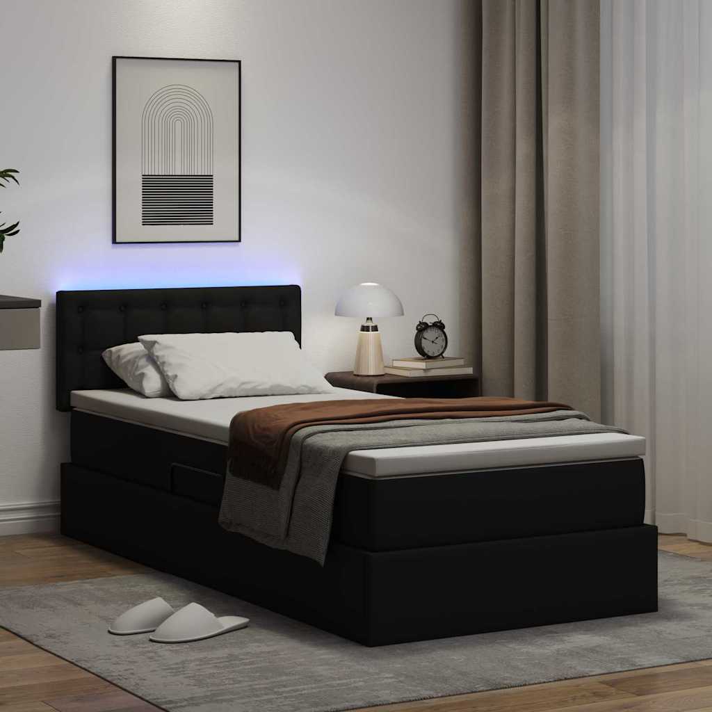 Letto con contenitore e LED Nero 90 x 190 cm Pelle Sintetica 3371009